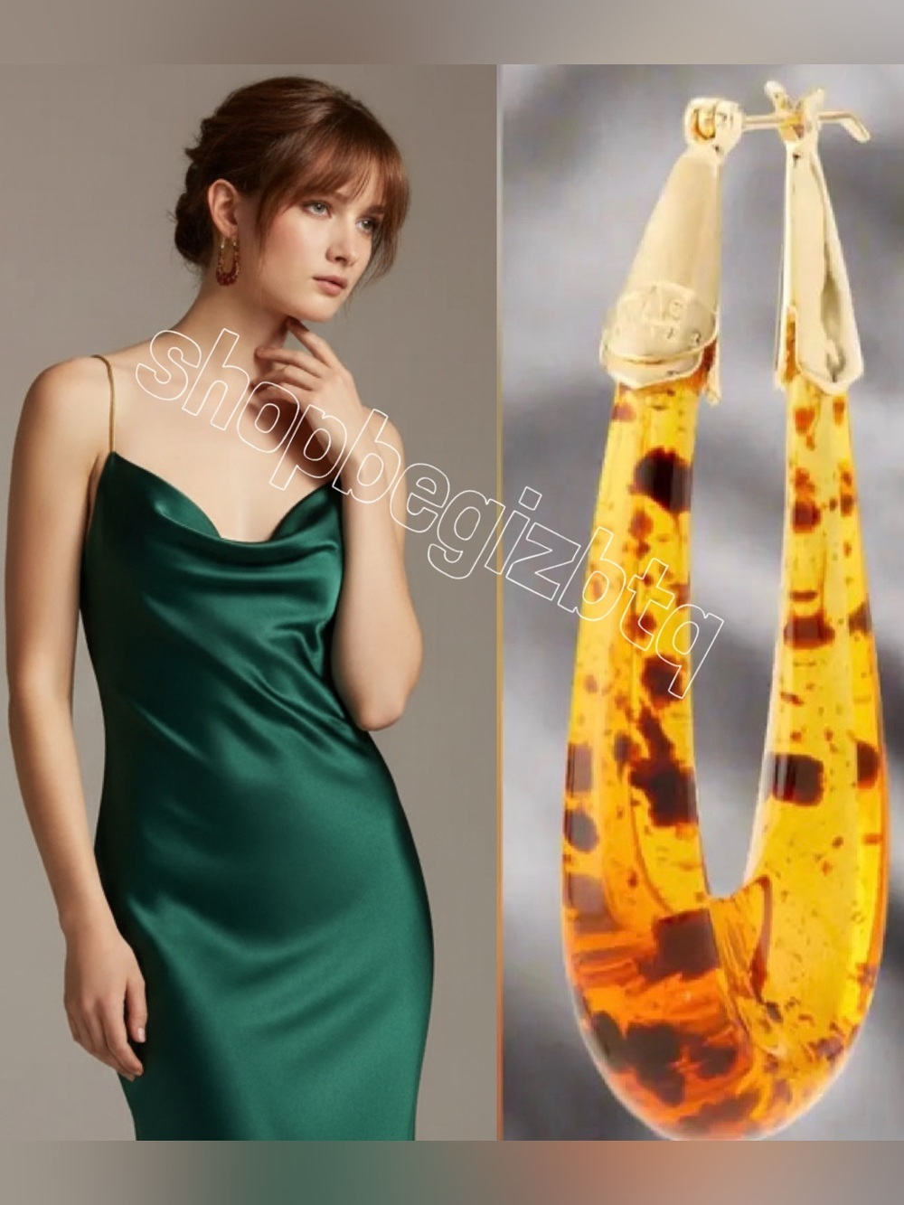 Gas Bijoux Authentic Ecume 24K Gold Plated & Acetate Elongated Gold Hoop Earring